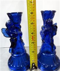 VINTAGE LOT OF 7 COBALT BLUE GLASS CANDLE HOLDERS